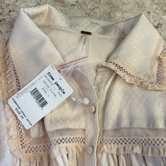 Free People Womens Warm Glow Petal Bloom Lace Pink Mini Dress Large NWT - Picture 6 of 8